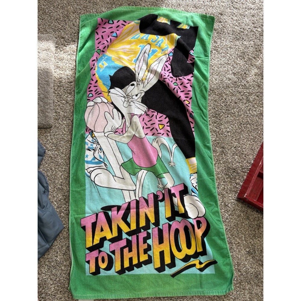 Vtg Looney Tunes Bugs Bunny Beach Towel Takin' It To The Hoop Basketball